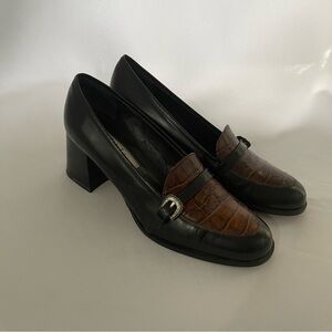 Brighton size 8 N black and brown heels with silver buckle
